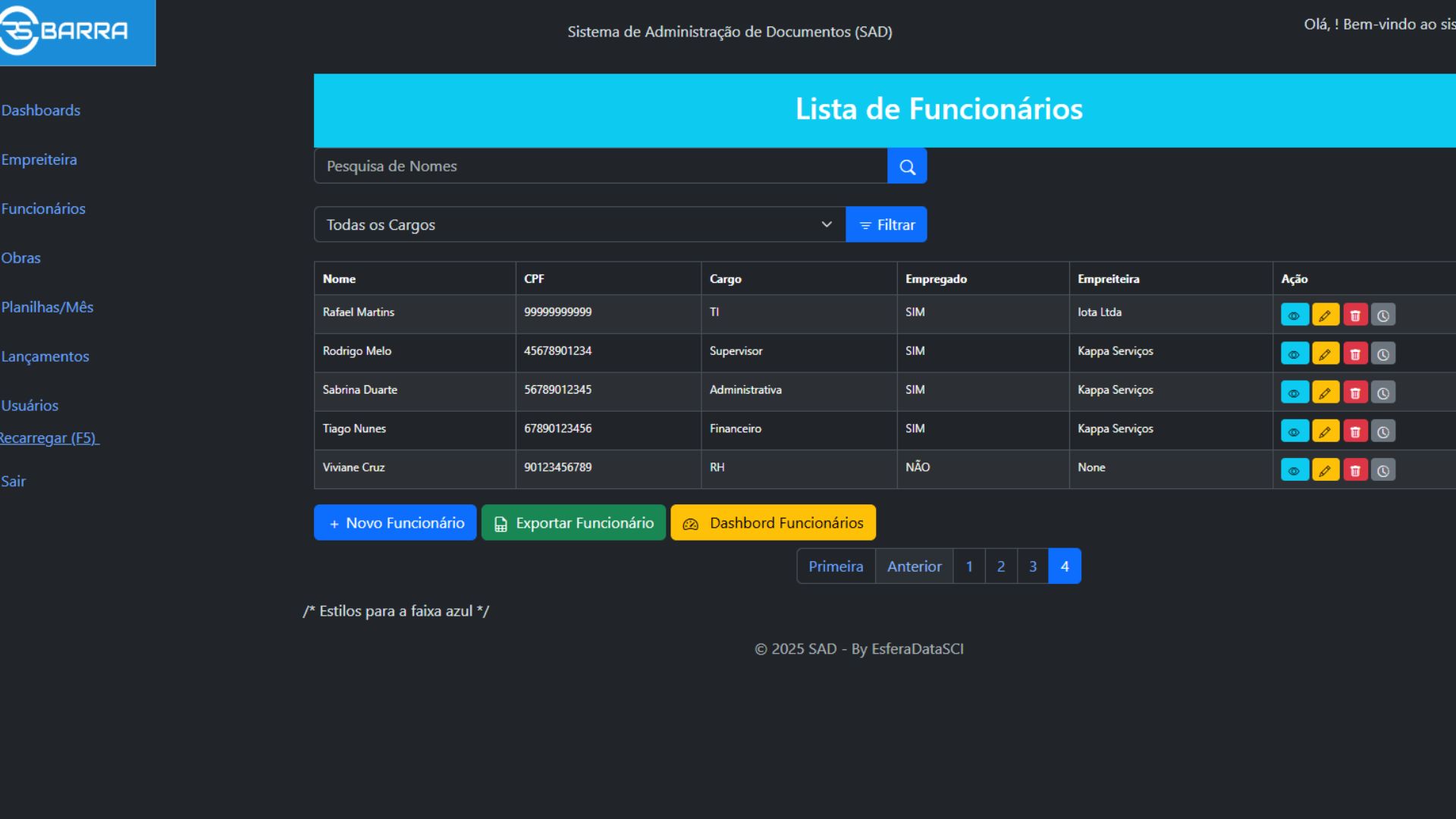 Lista de Funcionários